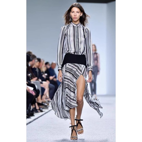 Giambattista Valli Silk Puff Shoulder Blouse Stripe Button Spring Runway 2 Small - Picture 1 of 14